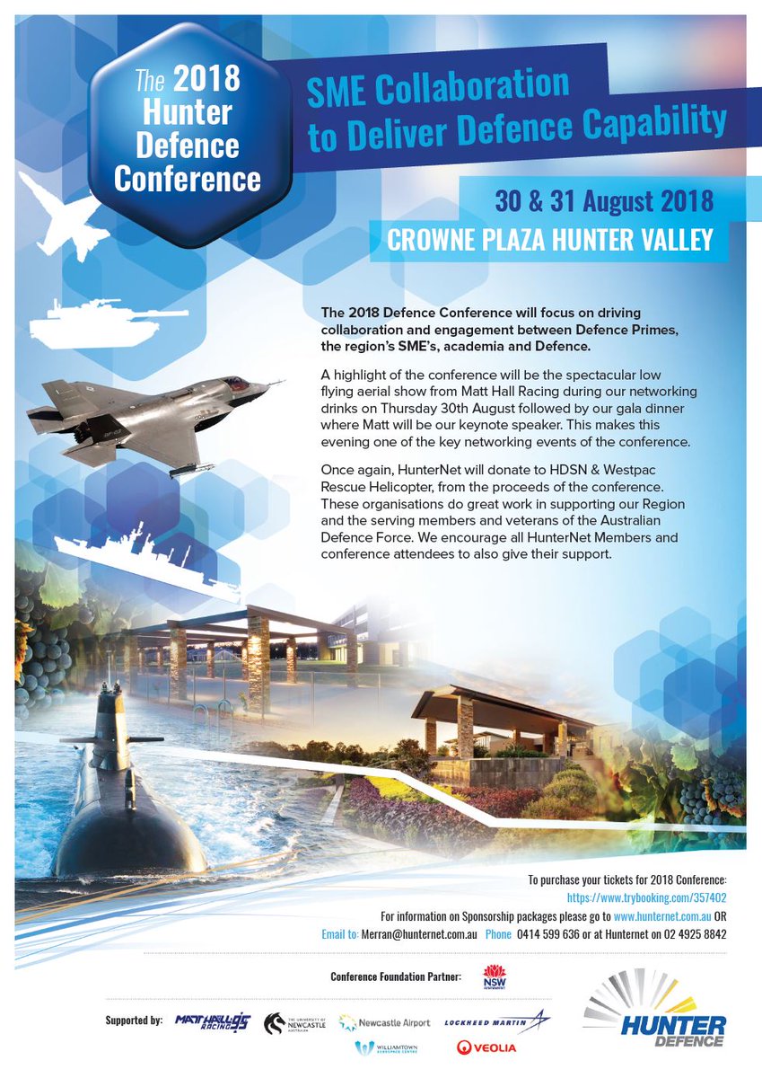 HunterBiz's tweet photo. An excellent opportunity to learn more about the global defence sector, and how the Hunter is positioned to benefit https://t.co/HAJVkimxrL #defence #hunterdefence #hunterbusinesschamber @HunterNetCoOp https://t.co/v8wt3c6N4W