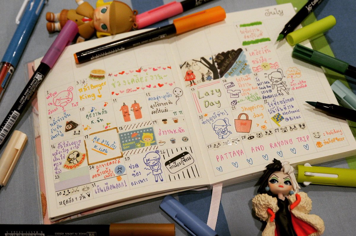 bowlchan's tweet image. เดือน 7 ผ่านพ้นไปแล้ว ไปต่อเดือนของแม่กันเถอะ!! #ปากกาสี #กรกฎาคม #planner #june #pakkasi #diary #schedule #cartoon #art #love
