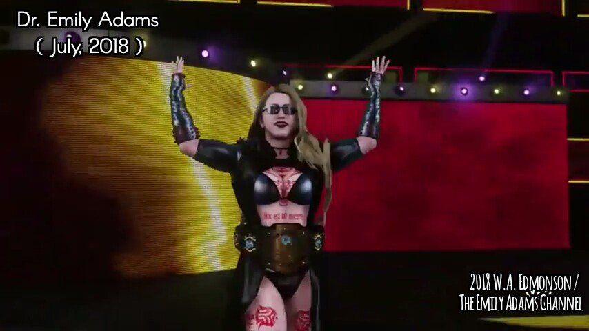 EmilyAdamsbyWAE's tweet photo. With goody-goody Emma Santos out of the title picture, I am going to wait and see who else dares to try and challenge me for MY #WWE  Women's Light-heavyweight Champion. #TheEmilyAdamsChannel #EmilyAdams #WAE #WAEUniverse #Xbox #PhDinPain https://t.co/DnMsj0BTiO