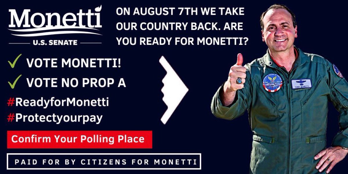 caesar718's tweet photo. Today is the day! The numbers don’t lie! Give Missouri a voice and vote @Monetti4Senate for #MoSen! Missouri deserves better than #AirClaire & Josh Hawley is more of the same. #ReadyForMonetti https://t.co/10KFPBTW7j