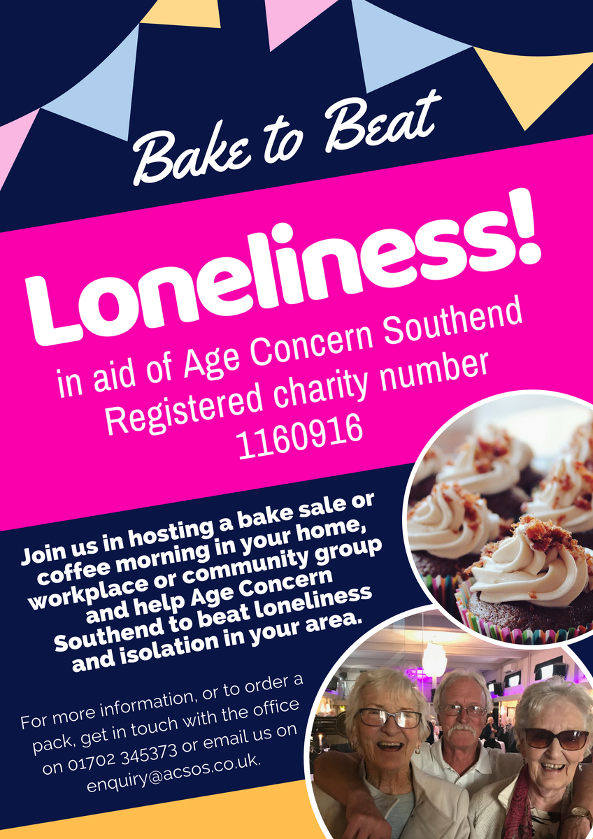 ACSOSSouthend's tweet photo. Are you a star baker? Think your work team, neighbours, community group or school would appreciate a homemade biscuit or two? Host a #BaketoBeatLoneliness for Age Concern Southend and help us make #Southend a better place to age! #bakesale #coffeemorning #fundraiser https://t.co/XaIT094bA7