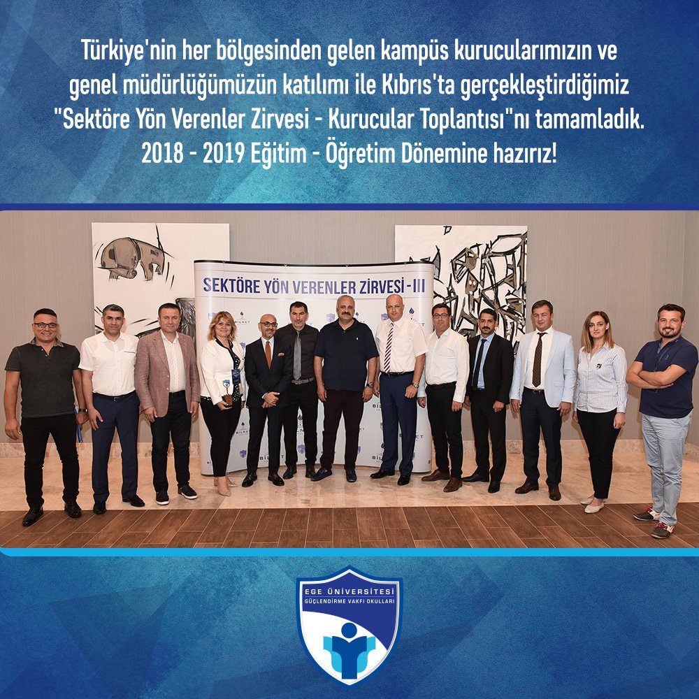 Türkiye'nin her bölgesinden gelen kampüs kurucularımızın ve genel müdürlüğümüzün katılımı ile Kıbrıs'ta gerçekleştirdiğimiz "Sektöre Yön Verenler Zirvesi - Kurucular Toplantısı"nı tamamladık. 2018 - 2019 Eğitim - Öğretim Dönemine hazırız! #Egegvo #SektöreYönVerenlerZirvesi