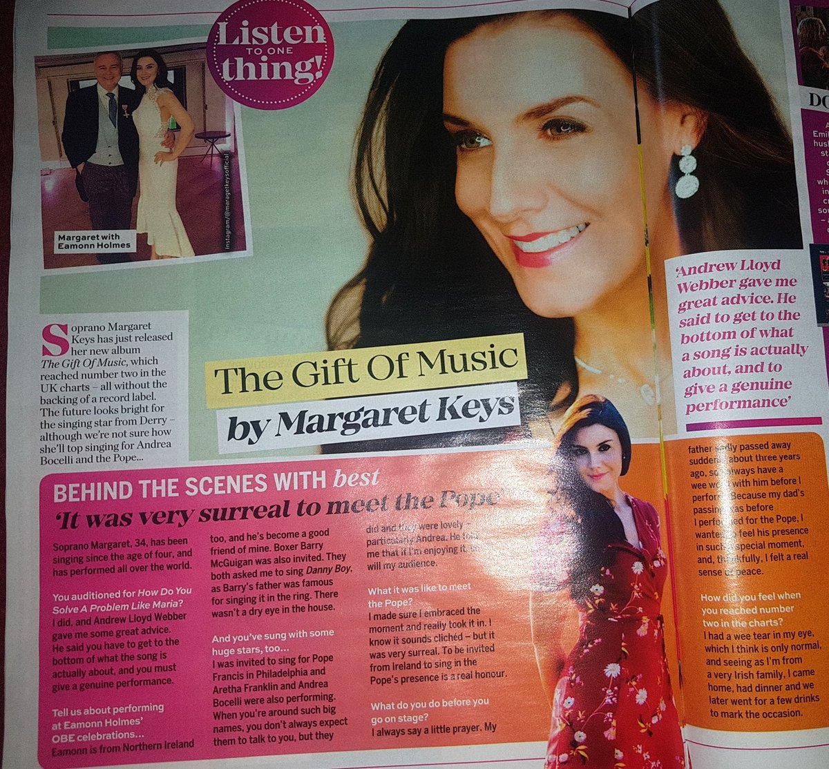 Margaretkeys's tweet photo. Thank you @BestMagOfficial and @EamonnHolmes. My album has been recommended by this top selling UK Magazine as "The one thing to listen to". πTo read my full story go and buy your copy today! β€πΆπ#Irishsoprano #NITalent #Eamonnholmes #Thegiftofmusic #bestmag https://t.co/3bCBUIrjvb