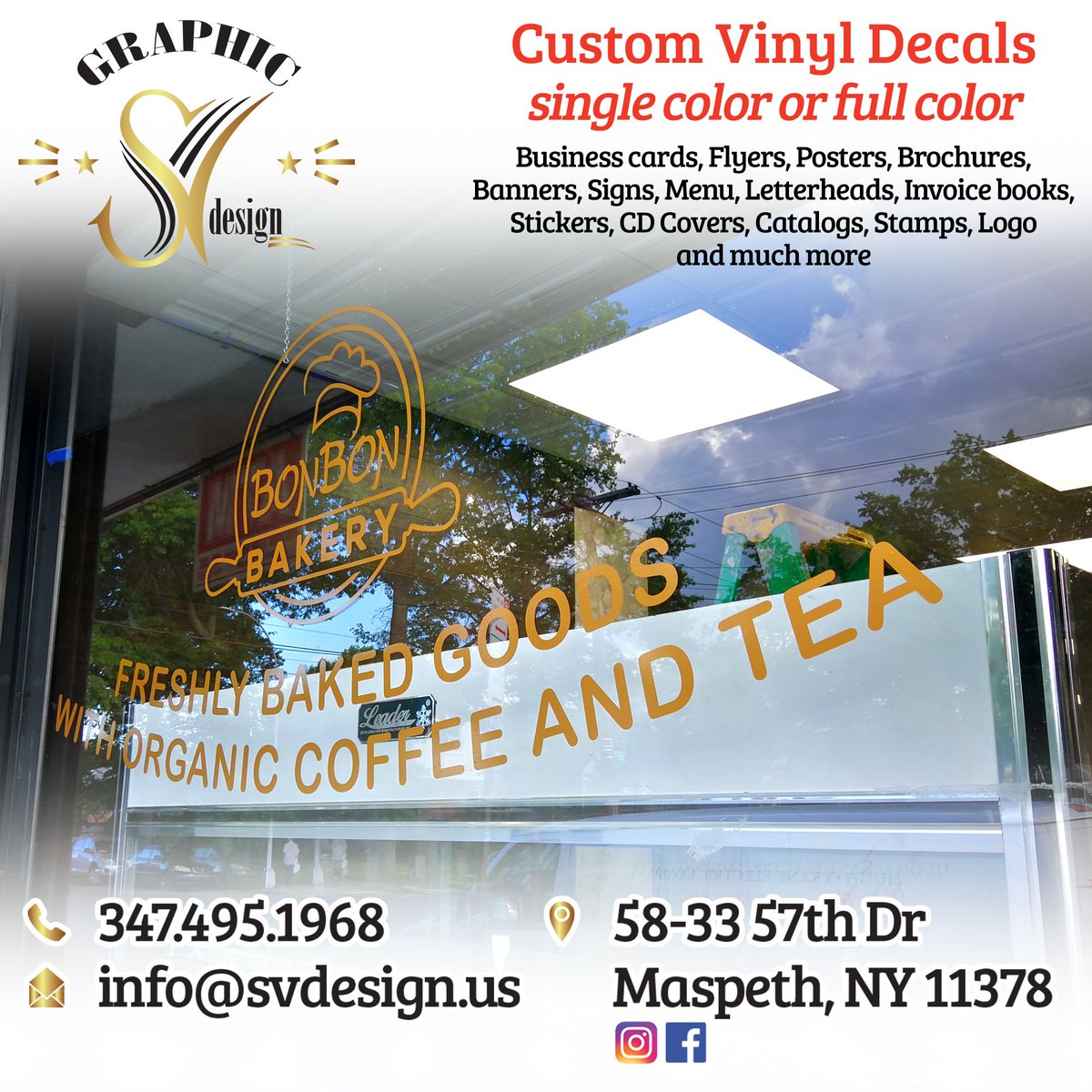 SVDesignMSL's tweet image. SV Design

Business cards, Flyers, Posters, Brochures, Banners, Signs, Menu, Websites, Letterheads, Invoice books, Stickers, Catalogs, Stamps, Logo and much more.

Contact us
58-33 57th Dr, Maspeth, NY 11378
Call: (347) 495-1968
Text: (385) 262-4998
Email: info@svdesign.us
