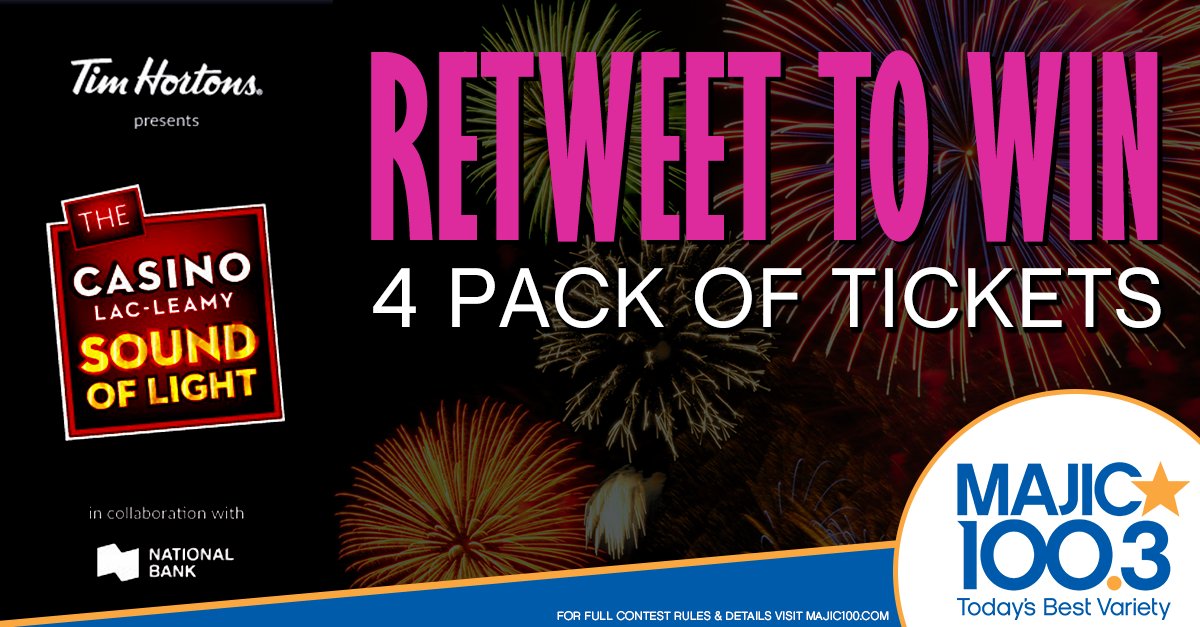 RETWEET for your chance to win a 4-pack of tickets to the Casino Sound Of Lights Fireworks Saturday, August 11th!

Experience the excitement of Germany!

For more details head over to Feux.qc.ca