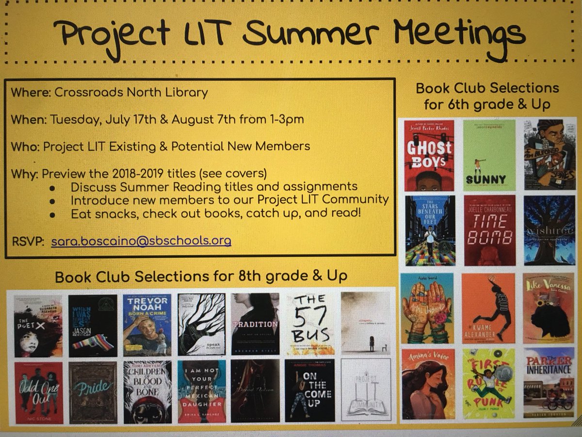 MrsBoscaino's tweet image. Come today! You’re welcome anytime between 1-3. Learn more about #ProjectLitBookClub and get great book recommendations!