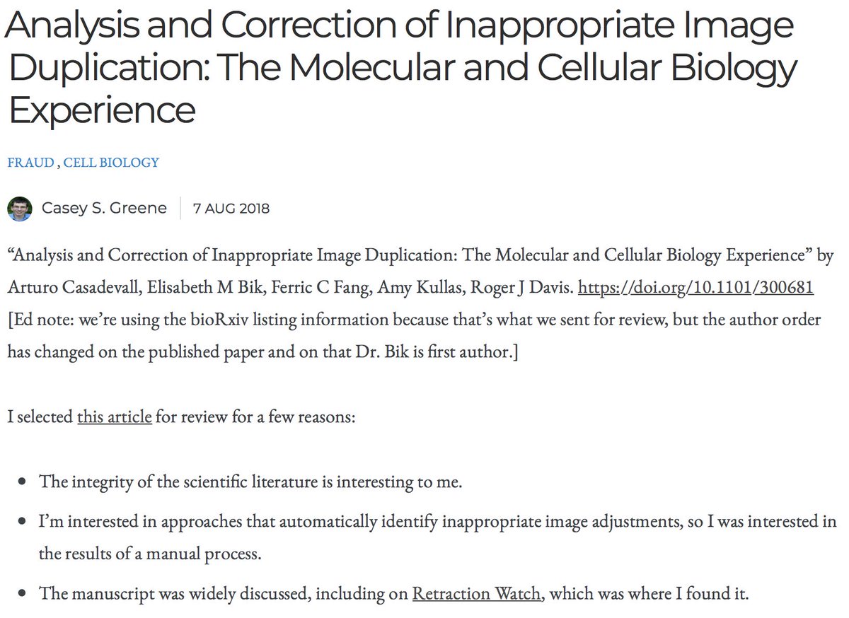New #biOverlay: bioverlay.org/post/2018-08-a…

AE: <a href="/GreeneScientist/">Casey Greene</a>
Reviewers: Daniel Ernesto Acuna (acuna.io) and Anon 

Preprint: biorxiv.org/content/early/…