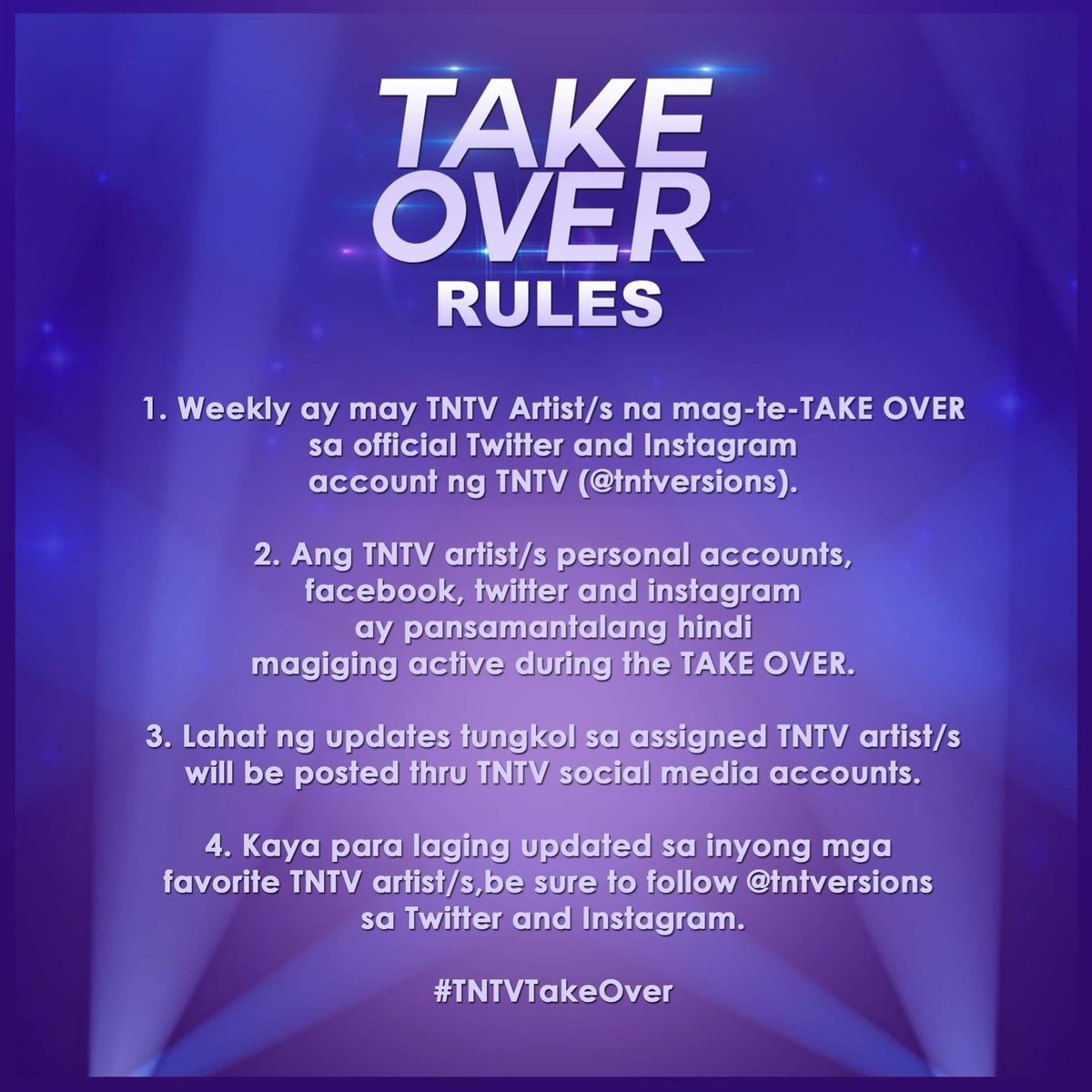 polarisabscbn's tweet photo. Mga Kapamilya! We give you the TAKE OVER rules! #TNTVTakeOver https://t.co/nRzdtXx094