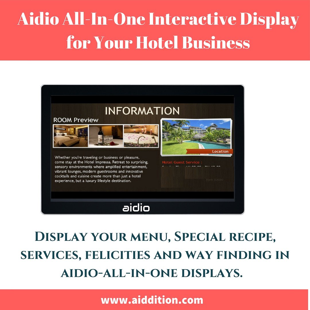 aidio_india's tweet photo. Get one stop solution for your all digital signage needs with Aidio All-In-One Interactive Display for your Hotel Business.
#Aidio #AllInOneDisplay #InteractiveDisplay #Hotel #Restaurants #Hospitality #DigitalSignage #InteractiveSignage #DigitalIndia https://t.co/6K85yeoHMN