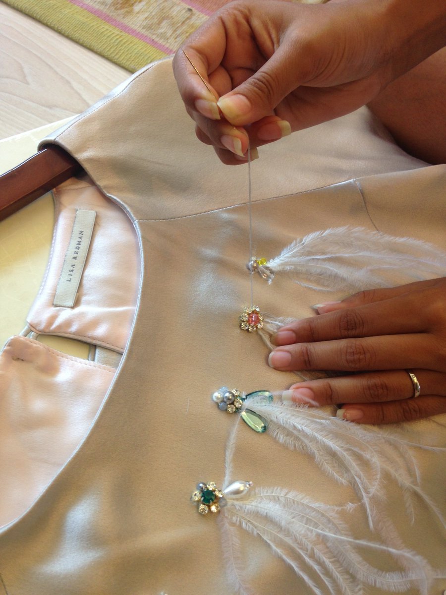 LisaRedmanLtd's tweet photo. Hand finishing garments is so important to us! It provides a level of care and detail we believe you can not achieve by machine. We love this beautiful hand dyed feather, hand embellished, silk crepe top; part of our new capsule collection 💫💖 #bespokefashion #luxury #Swarovski https://t.co/lZoK2UVEl9
