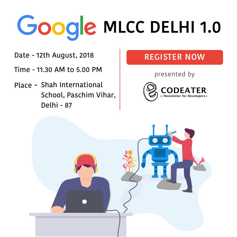meetCodeater's tweet image. @Google MLCC DELHI 1.0 is a workshop offered by Google Inc. for #MachineLearning lovers. Best opportunity to learn #ML from Google professionals. Register for Event - buff.ly/2M2qEbN
#ai #artificialintelligence #business #growthhacking #deeplearning #data #bigdata #iot
