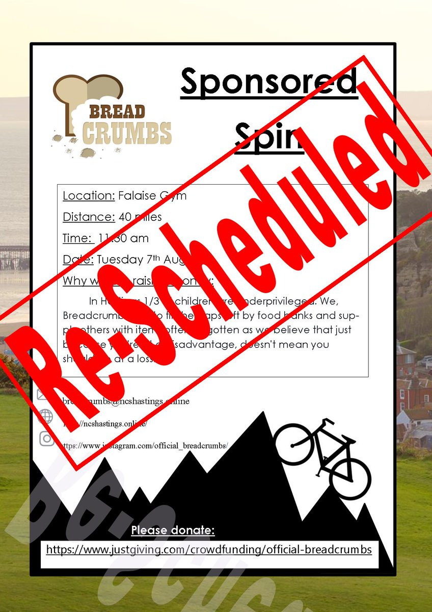 off_breadcrumbs's tweet image. Due to unfortunate events the Sponsered Spin will have to be re-scheduled. Thank you for all your support and keep donating!