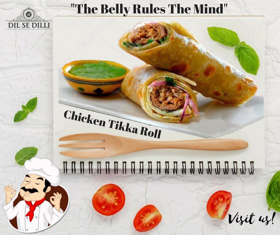 Crispy chicken tikka roll from Dil Se Dilli.  visit us and try some tasty North Indian food :)
#DilSeDilli #NorthIndianRestaurant #ChickenTikkaRoll #Bangalore