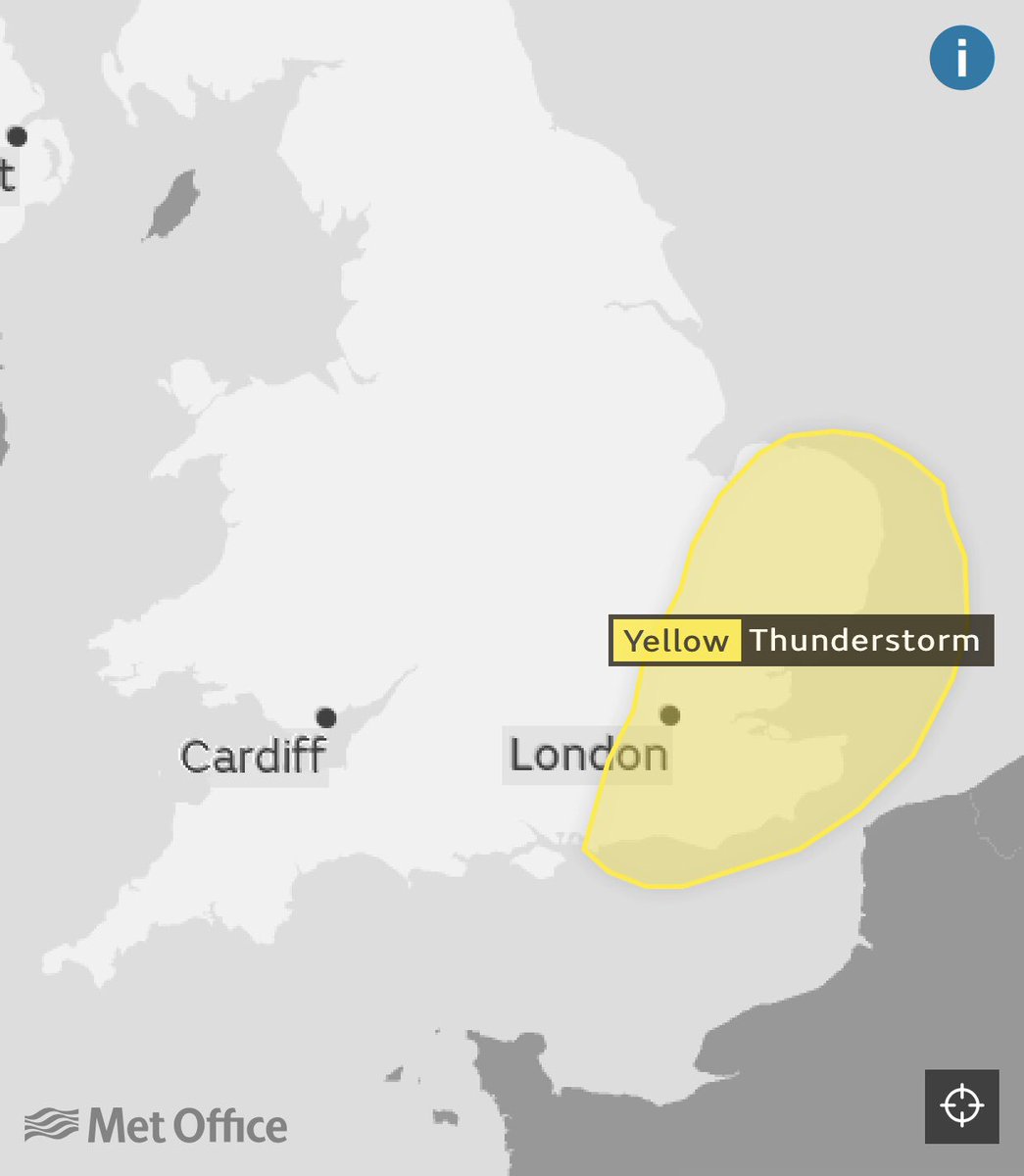 AlexisGreenTV's tweet photo. Met Office THUNDERSTORM warning from 1600 today until 0300 tomorrow. Chance of flash flooding. https://t.co/mVrFEX87hx