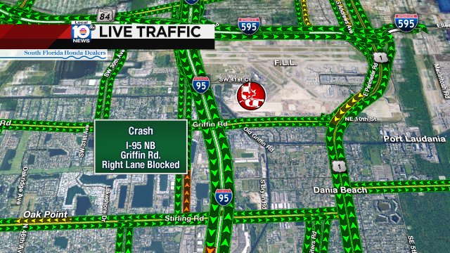 CRASH: I-95 NB & Griffin Rd. A right lane is blocked. #TRAFFIC #BROWARD https://t.co/F2ZdTTuDUu