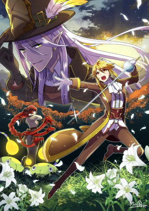 【メギド72】壮絶に遅刻しましたが、ファンアート展に参加してきました。「復讐の白百合」の劇場版っぽさが好きなので、劇場版アニメポスターっぽい感じで。 