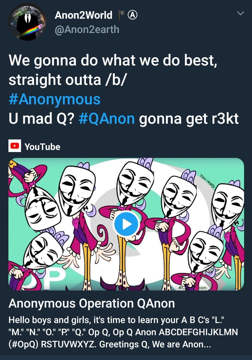 SRSLY what's up w/ #Anonymous going after #QAnon ❓ The anons I used to know 'promised us a better world' & seemed poised to fight #Corruption Everybody's scared of Q. Fighting Q only makes me think: #ControlledOpposition