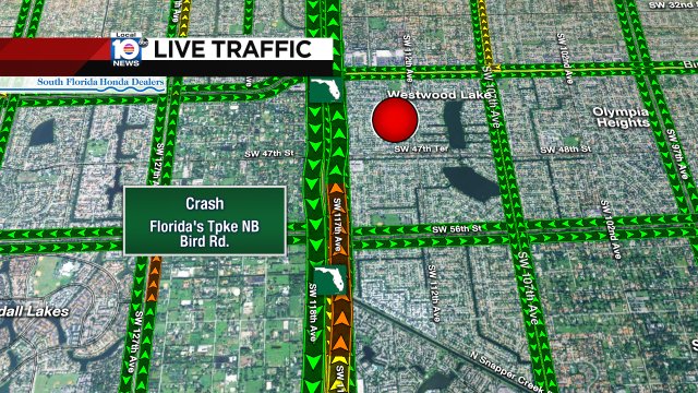 CRASH: Florida's Tpke NB right before Bird Rd. Expect delays. #TRAFFIC #MIAMI https://t.co/RRZofBO0zY