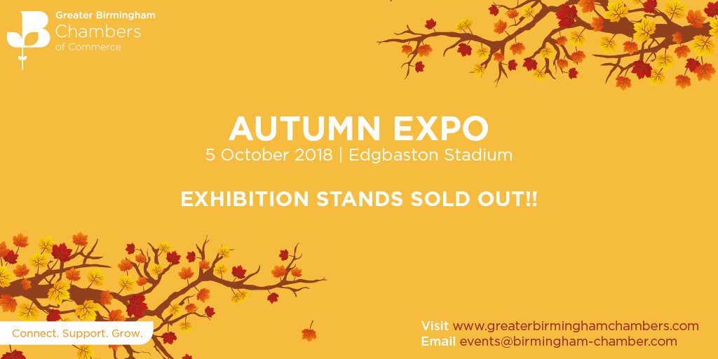GrBhamChambers's tweet photo. #GBCCExpo18 🍂 Autumn Expo 🍂 stands have now sold out! Book your FREE delegate place here: https://t.co/p7d4WHhbLZ https://t.co/piLO5qKzps