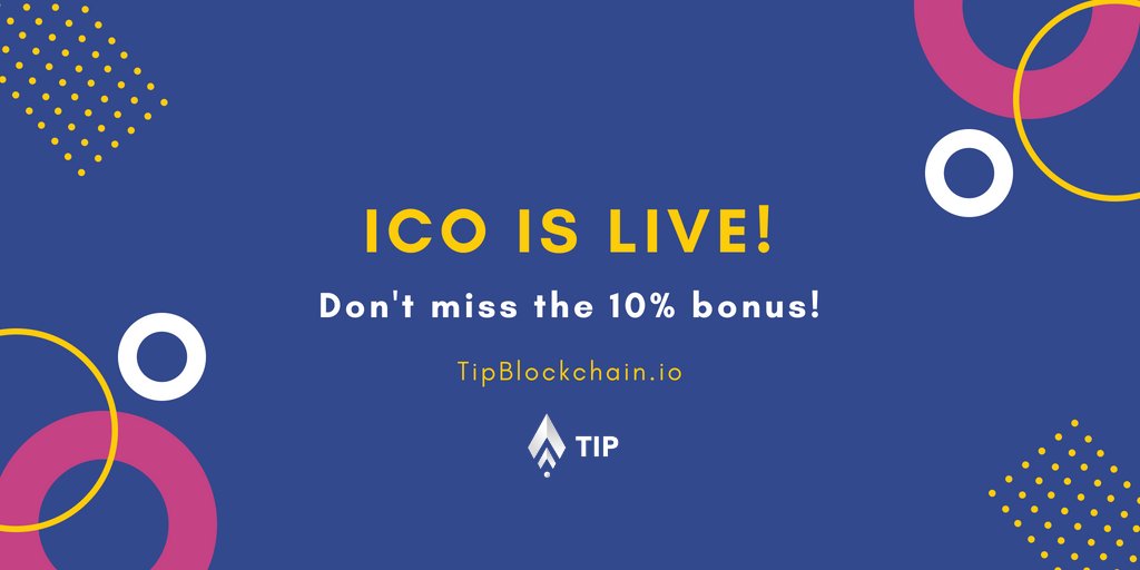 ¿Tienes TIP? ¡No pierdas la oportunidad de obtener tokens TIP con 10% de bonificación! buff.ly/2sWnUBY
#ICO #TipBlockchainICO #TokenSale #TipBlockchain #Crypto