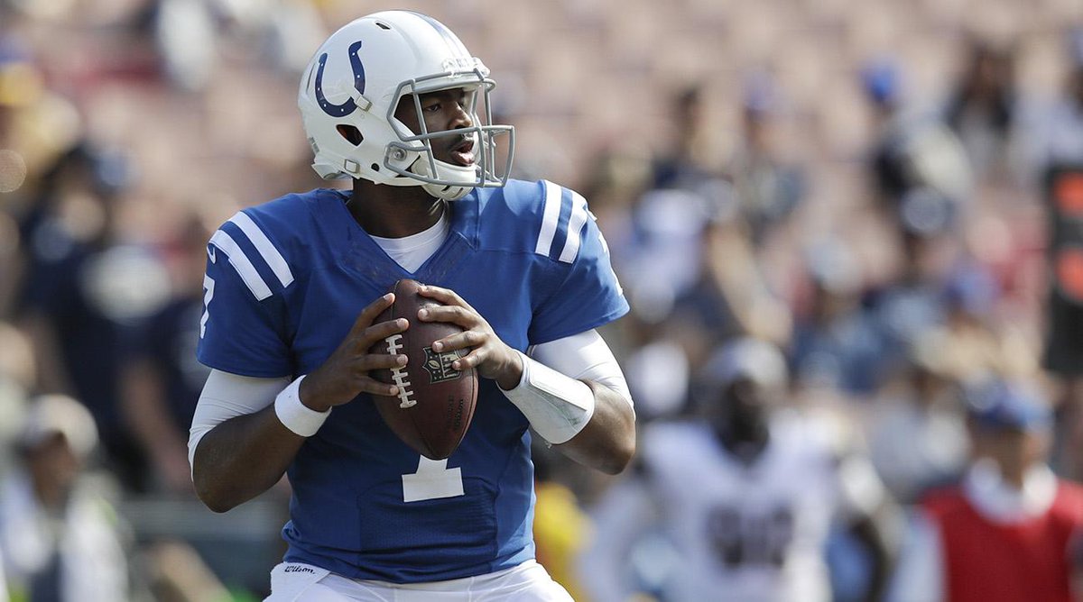 uSTADIUM's tweet photo. #Colts owner Jim Irsay loves him some Jacoby Brissett.

"We have the best backup QB in football. I don't think we'd accept a 1st round pick for him, we think he's that good." https://t.co/AajomSu0nU
