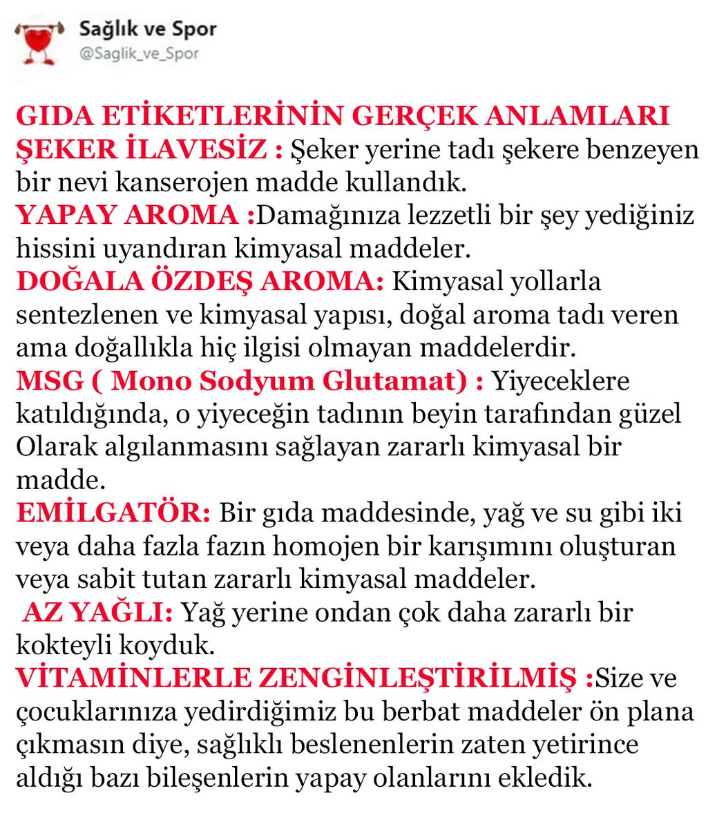 Gıda etiketlerinin gerçek anlamları;..