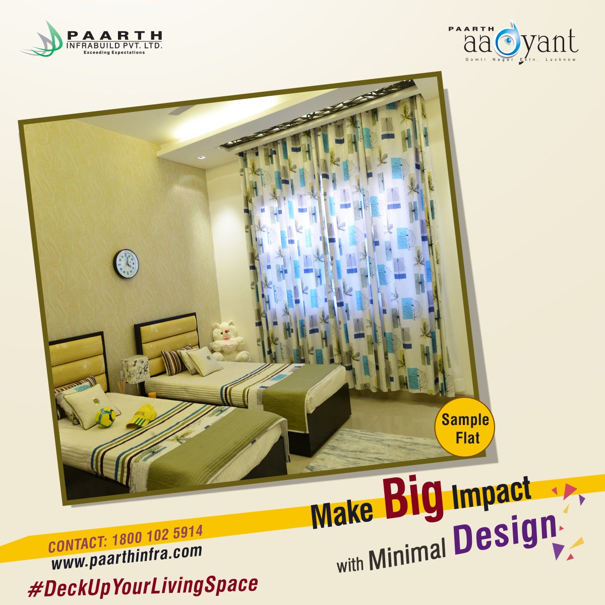 paarthinfra's tweet image. Make your bedroom chic with light colors and go minimal with decor to give the room it’s cozy feel. #DeckUpYourLivingSpace

#SampleFlat #PaarthAadyant #PaarthInfrabuild #Lucknow