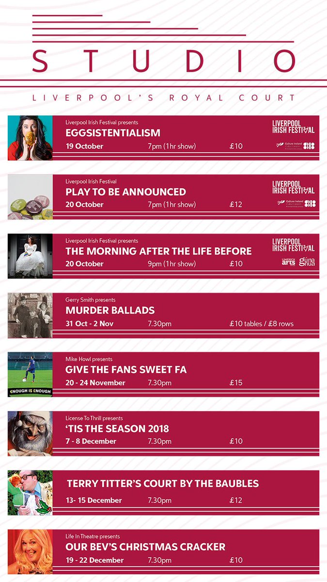 So many shows, so little time.  Check out our upcoming shows in the Studio. Whether it's a staff do/night out with your mates/date night or Christmas party we've got something for everyone.  

Book tickets here: bit.ly/LRCStudio

#LRCStudio