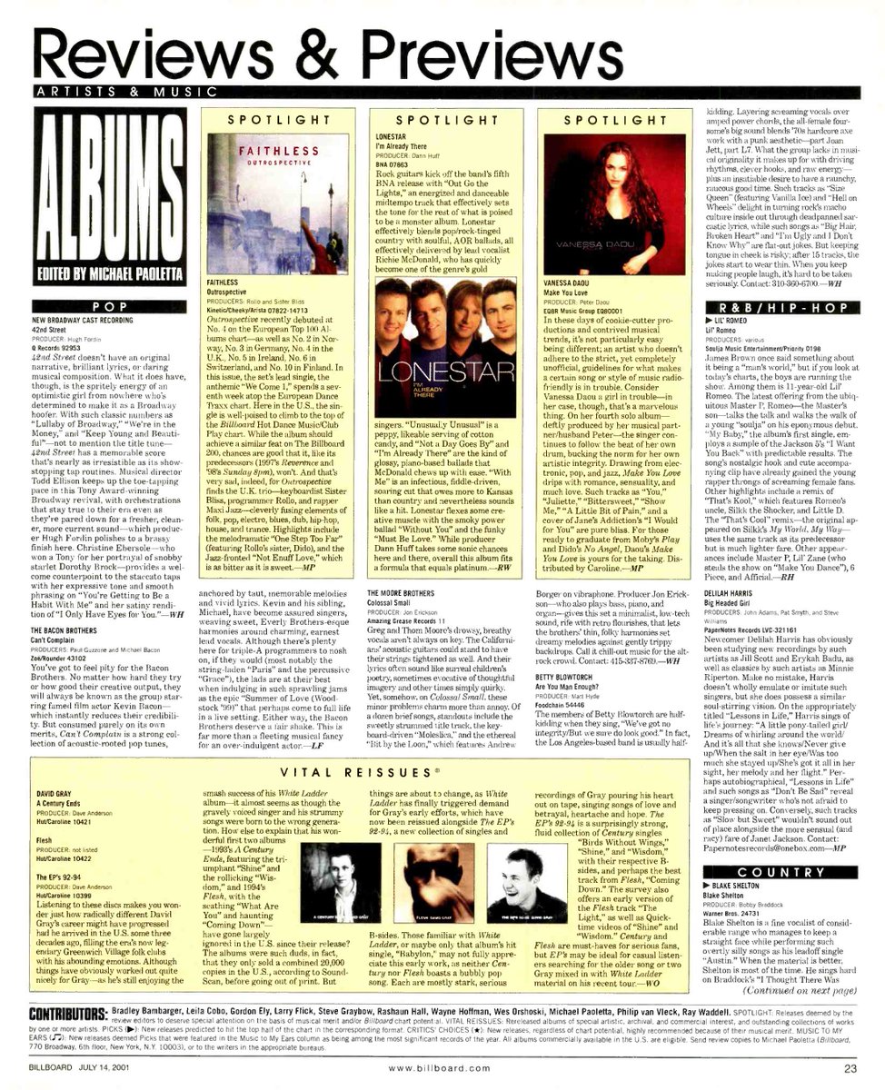 Country Music Charts 2001