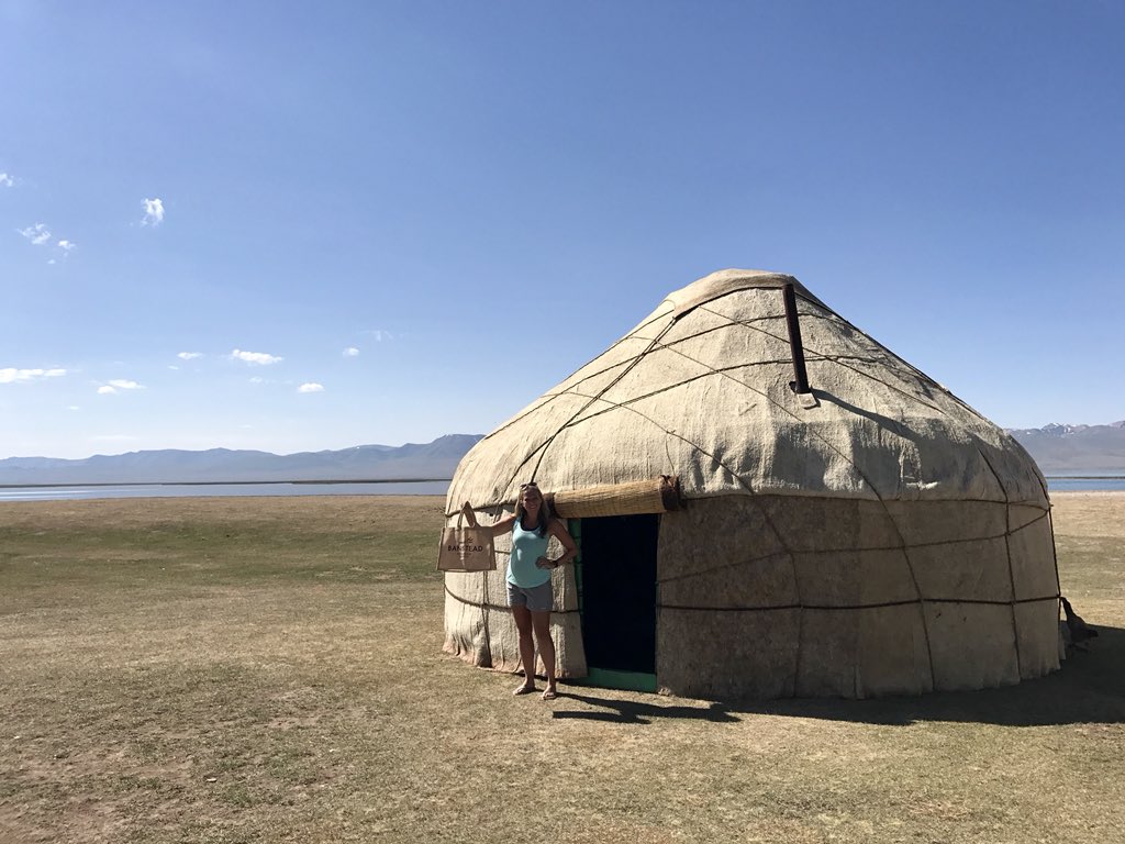BansteadPrep's tweet photo. #BansteadPrepBag is a useful addition to nomadic life. Miss Ellis is at Song Köl Lake, at 3012 metres. #howfarcanitgo #howhighcanitgo #Kyrgyzstan #travel #adventure https://t.co/rLmFopOtBs