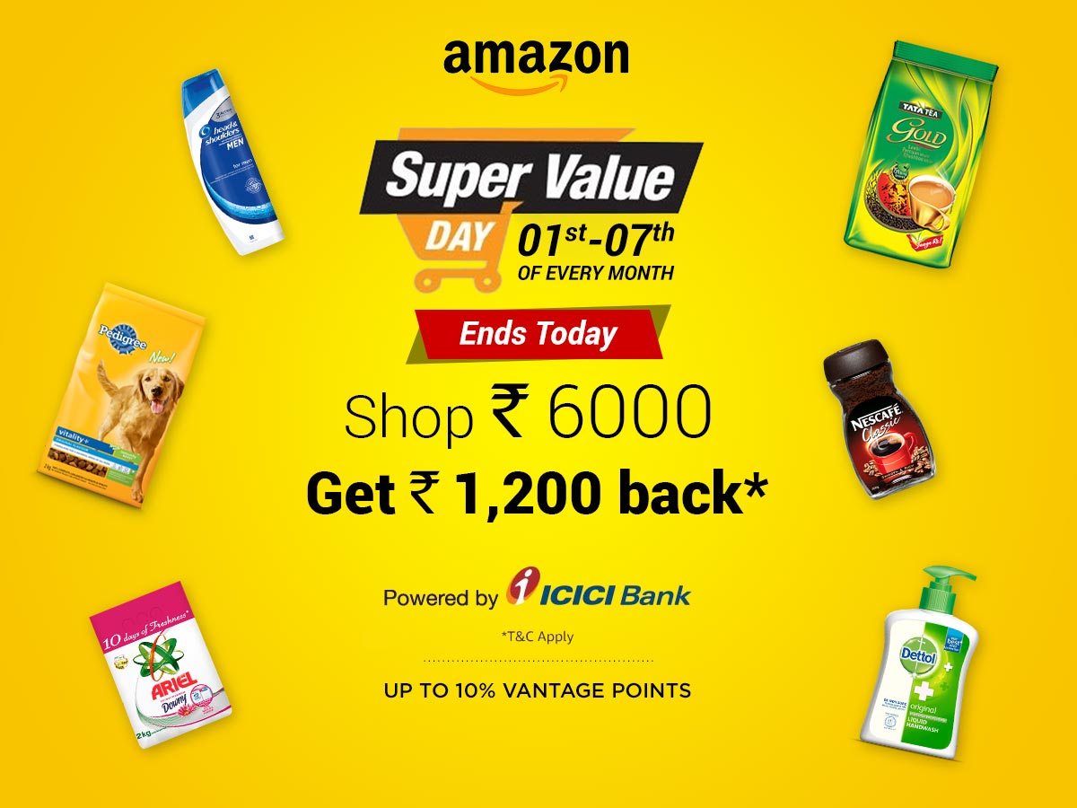 VantageCircle's tweet photo. Last day of Amazon Super Value Day!
Get the products you want in the best possible pricing.
Avail the deal at https://t.co/ll5rZ1MD7f
#supervalueday #supervaluedeals #monthlysale #amazonsale #amazon #fashion #amazonindia #cashbackoffers #cashbackdeals #onlinestores #vantagecircle https://t.co/jbA56SQ9he