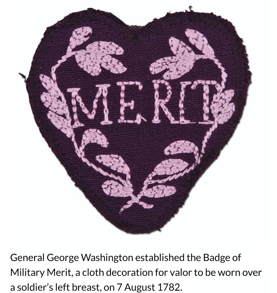 Urena's tweet photo. Today in 1782, General George Washington of the Continental Army creates the Badge of Merit; known today as the #PurpleHeart. 

On #PurpleHeartDay💜 we honor of all recipients, those men and women wounded in combat or killed in action in service to our country. 🇺🇸 https://t.co/tcORxzSQxa