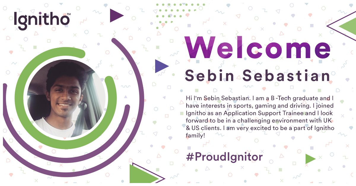ignitho_india's tweet photo. Welcoming our new Ignitor @sebinism to the journey of Igniting Thought!
#ProudIgnitor #Welcome #IgnitingThought #journeytogether https://t.co/BJbs00WxLT