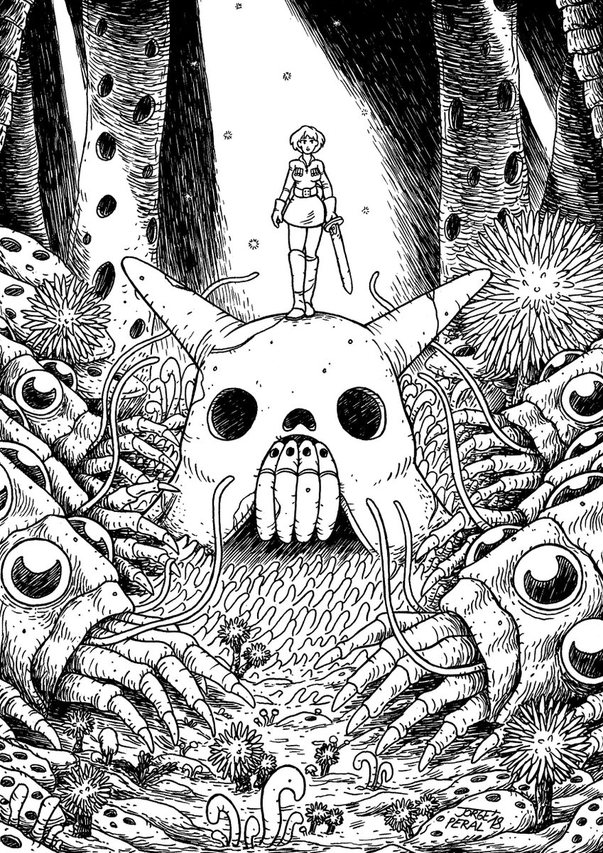 Loktarius's tweet photo. Esta semana participo en una exposición en el Macondo (A Coruña) junto al @ColectivoMinoco y otros ilustradores. La expo va sobre comics de los 80 y yo elegido a Nausicä. Podéis visitarla hasta finales de este mes ;) #nausicaa #illustration #ink #tinta #studioghibli https://t.co/dmDL2S4CEM