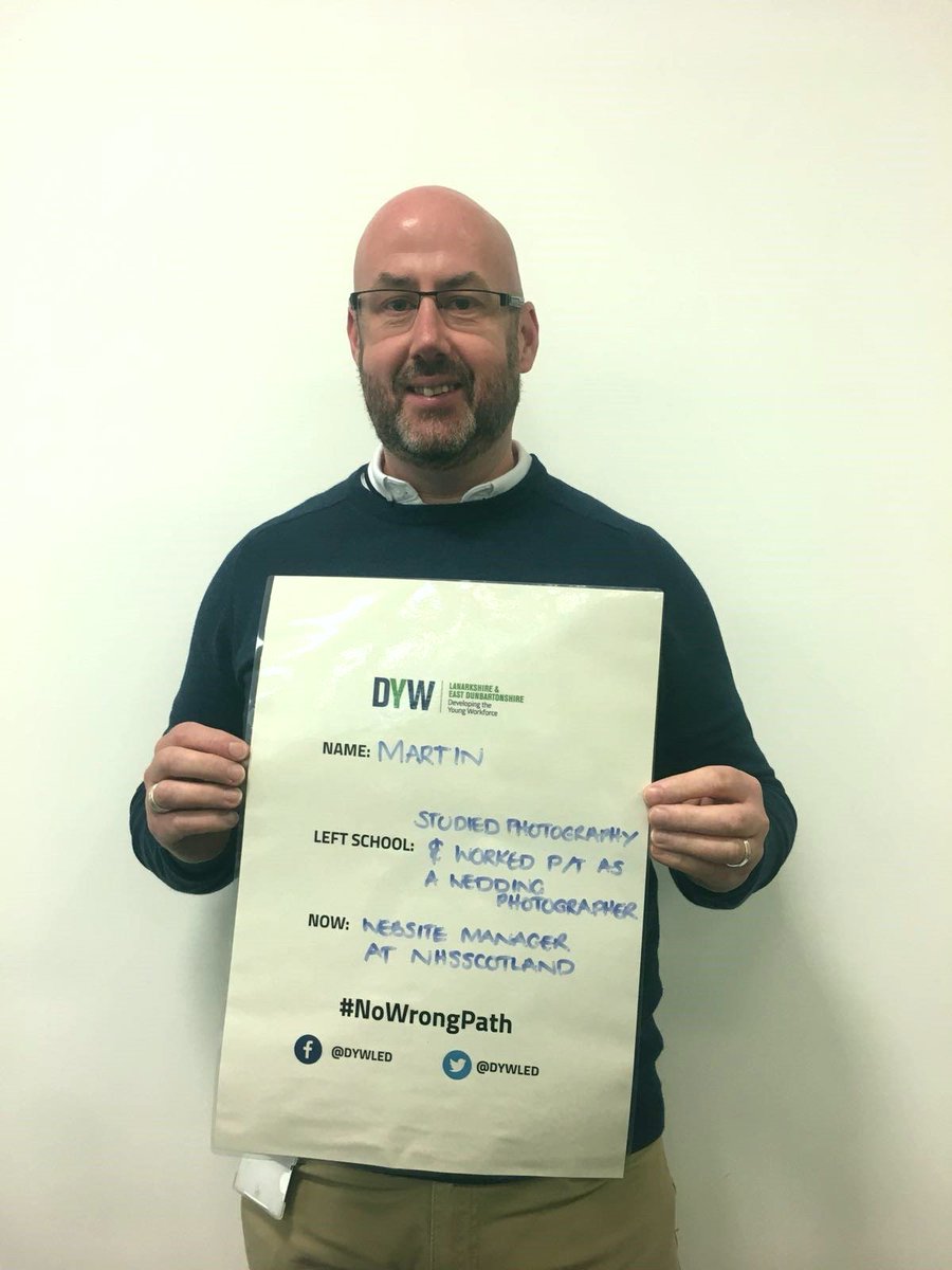 There really is #NoWrongPath when considering your career options! Martin worked as a wedding photographer after leaving school. He is now a website manager in the NHS. @DYWLED #nhsscotlandcareers