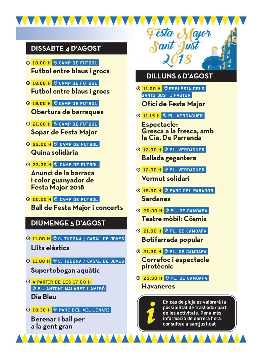 cccanginestar's tweet photo. Prepara’t per viure la #FestaMajor de #santjust, de l’1 al 6 d’agost. #fmsantjust2018 @festessantjust #elnucli @radiodesvern #grocsiblaus18 #NomésvalsietdicSí https://t.co/K5cHkktWgs … https://t.co/WgfdamQold