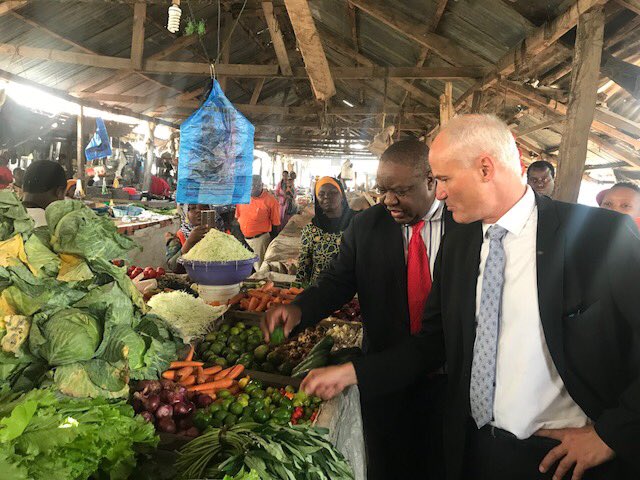 DKAmbTanzania's tweet photo. Very interesting visit to Mburahati market today. Proud to provide #DKAid for PPP to upgrade market facility to make space for 400 traders of #vegetables #meat #fish &amp; #chicken good progress look forward to visit again end of 2018 to see it full with traders @DanishMFA @tpsftz https://t.co/1iSYE3I89I