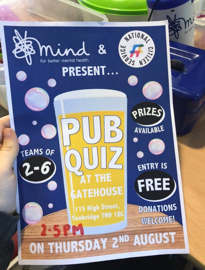 My 16YO and friends have organised a pub quiz in aid of <a href="/MindCharity/">Mind</a>!
Please RT and come and support them this Thursday afternoon in #Tonbridge