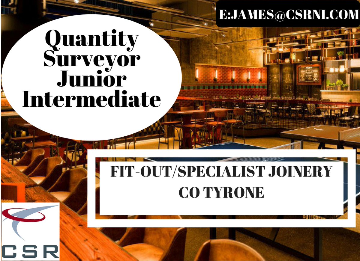 We are #recruiting a Quantity Surveyor (Junior-intermediate level) to join a Co #Tyrone Specialist #Joinery / #Fitout firm!

For more information please contact James Galloghly:
📞 028 92 627488
📬 james@csrni.com

Or submit your CV via the link below 👇
goo.gl/EXiyyh