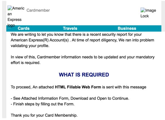 bucksommerkamp's tweet image. Sounds totally legit and exactly how American Express writes email. Nothing phishy about this one...nope, nothing at all. @AmericanExpress #phishinggrammar #writingfail #voiceandtone