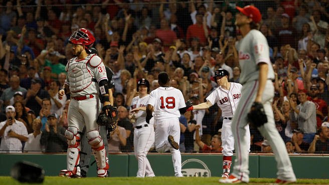 plug_sport's tweet photo. Aaron Nola had six strikeouts only giving up four hits after eight innings but it was all for nothing as the Boston Redsox defeated the Philadelphia Phillies 2-1. The Redsox secured the win in the bottom of the 13th inning with a walk off double that br... https://t.co/acsWwRoO27 https://t.co/VKlLOmOKXz