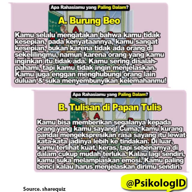 Atharcrypto's tweet photo. Jawaban Personality Quiz!!
Like dan Share juga ya! .
.
Akan ada lebih banyak Personality Quiz jadi kamu mungkin perlu turn on Notifikasi supaya ga ketinggalan updateannya!
.
.
#psikologi #testpsikologi #psikologid #psikologitest #psikotest #personality #kepribadian https://t.co/R1oCvspq6k
