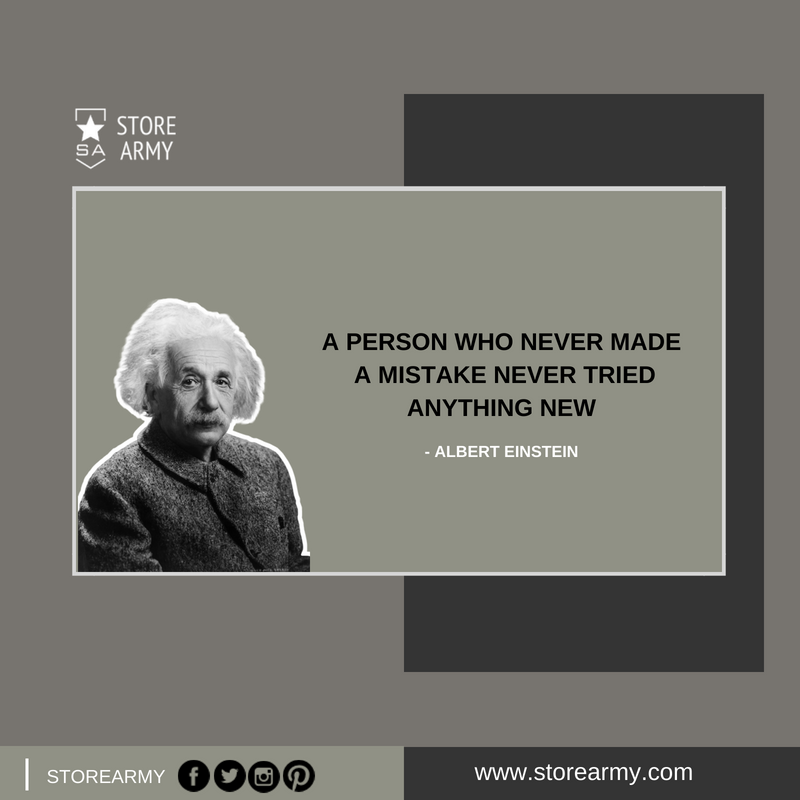 StorearmyIN's tweet photo. A Person Who Never Made a Mistake Never Tried Anything New - ALBERT EINSTEIN 

 #qoutes #TuesdayThoughts #AlbertEinstein #digitalmarketer #Successful #IoT  #onlinestore  #onlinestorebuilder #Ahmedabad #learn #mistakes #storearmy https://t.co/R42ptnUZni