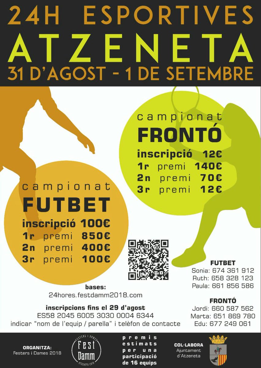 Ja estan ací les 24H esportives d'Atzeneta d'Albaida! Si tu i la teua colla d'amics sou aficionats al futbet o al frontó no dubteu en apuntar-se! Inscripcions fins el 29 d'agost.