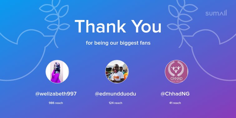 Our biggest fans this week: @welizabeth997, @edmundduodu, @ChhadNG. Thank you! via sumall.com/thankyou?utm_s…