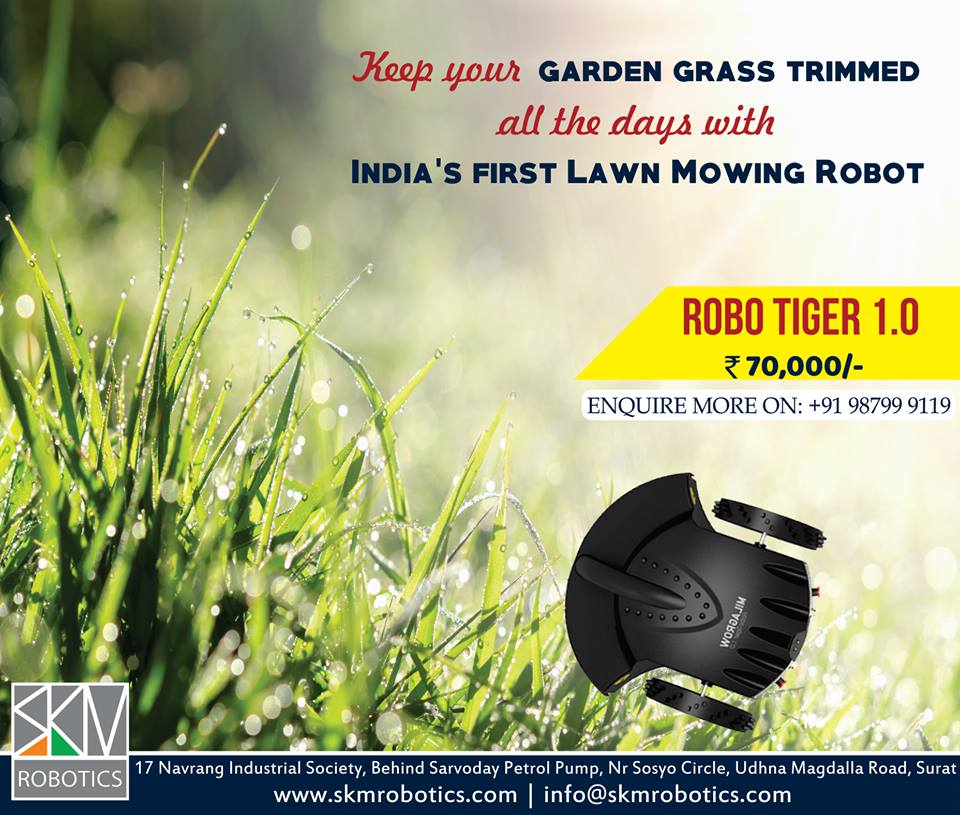 skmrobotics's tweet image. Keep your gardens trimmed and clean with Milagrow&apos;s smart RoboTiger 1.0 that is having artificial intelligence lawn test. For free demo visit: skmrobotics.com/Robo-Tiger-1.0… or call us 098251 47060.
#LawnMower #GrassCutter #DomesticRobot #Robotics #Surat