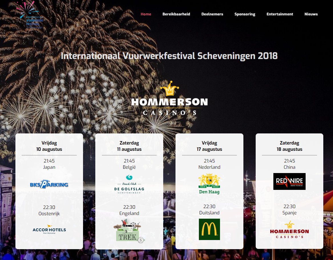 IVS_2018's tweet photo. Heb jij onze nieuwe website al gezien? We hebben de Vuurwerkfestival website namelijk in een ander jasje gestoken! Via de website kun je informatie lezen over o.a. het programma, de deelnemende landen en onze bereikbaarheid. Neem snel een kijkje via: https://t.co/gQRBY75ziJ https://t.co/SNcKBybqdU