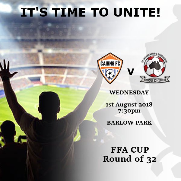 FNQ FOOTBALL FAMILY, IT'S TIME TO UNITE.

The benchmark attendance was set last week in Brisbane at 1202.

We KNOW that we can do better!

Pre-purchase tickets: form.jotform.co/81911728184865

#FFACup <a href="/MagicOfTheCup/">Craig</a> #CNSvARM