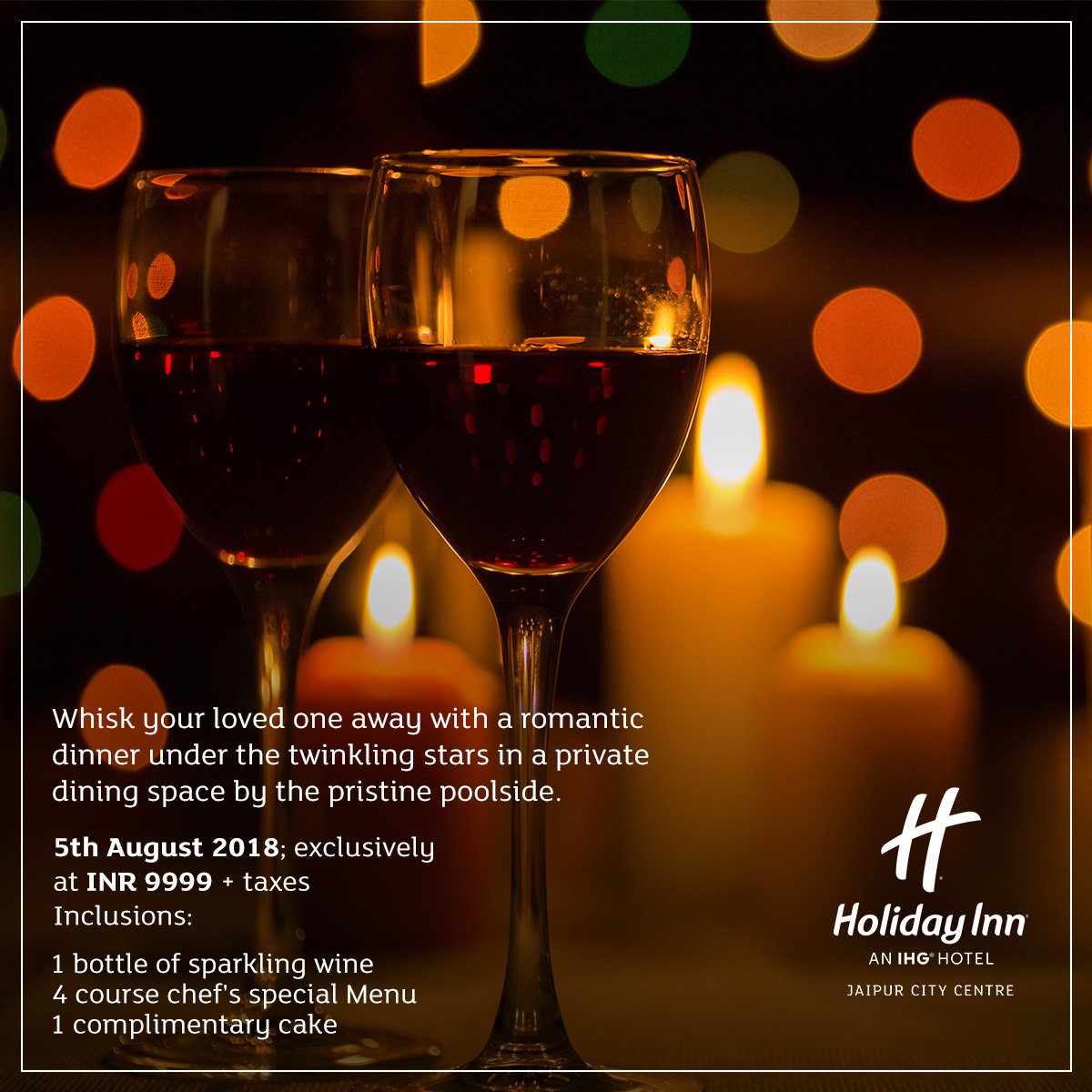 Holidayinn_jpr's tweet photo. Surprise your loved one with a romantic rendezvous under the canopy of stars beside the poolside with our special dining package, only at Holiday Inn Jaipur City Centre.

#HolidayInn #Jaipur #PoolsideDinner https://t.co/YFXGwfEHmw