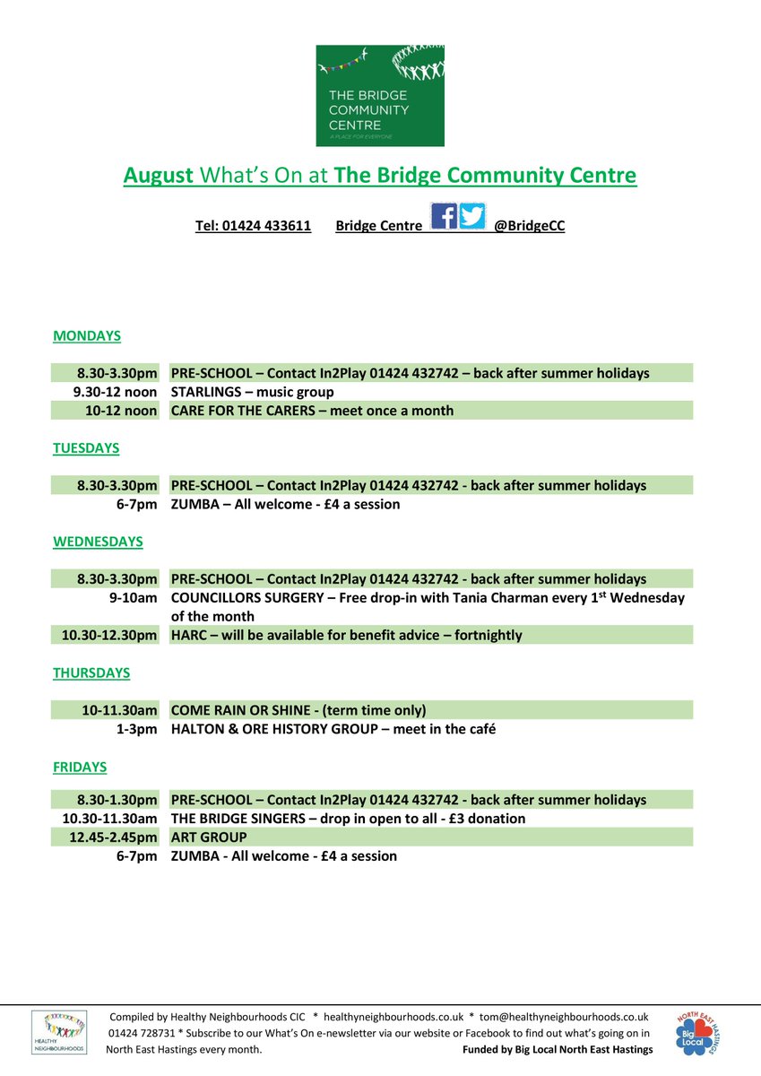 HealthyNeighbs's tweet photo. The August What's On newsletter is now available here: https://t.co/k37woAevKe
 And you can sign up to receive it every month here: https://t.co/k37woAevKe
 Funded by Big Local North East Hastings https://t.co/kk3q492Bcc